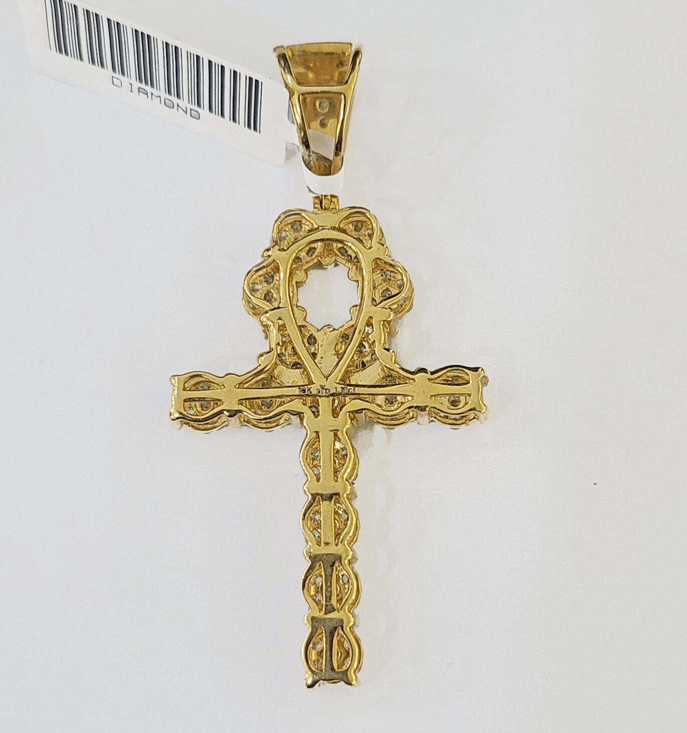 10k Yellow Gold Diamond Jesus Cross Charm Pendant Genuine Diamond Real - GoldenlinQ